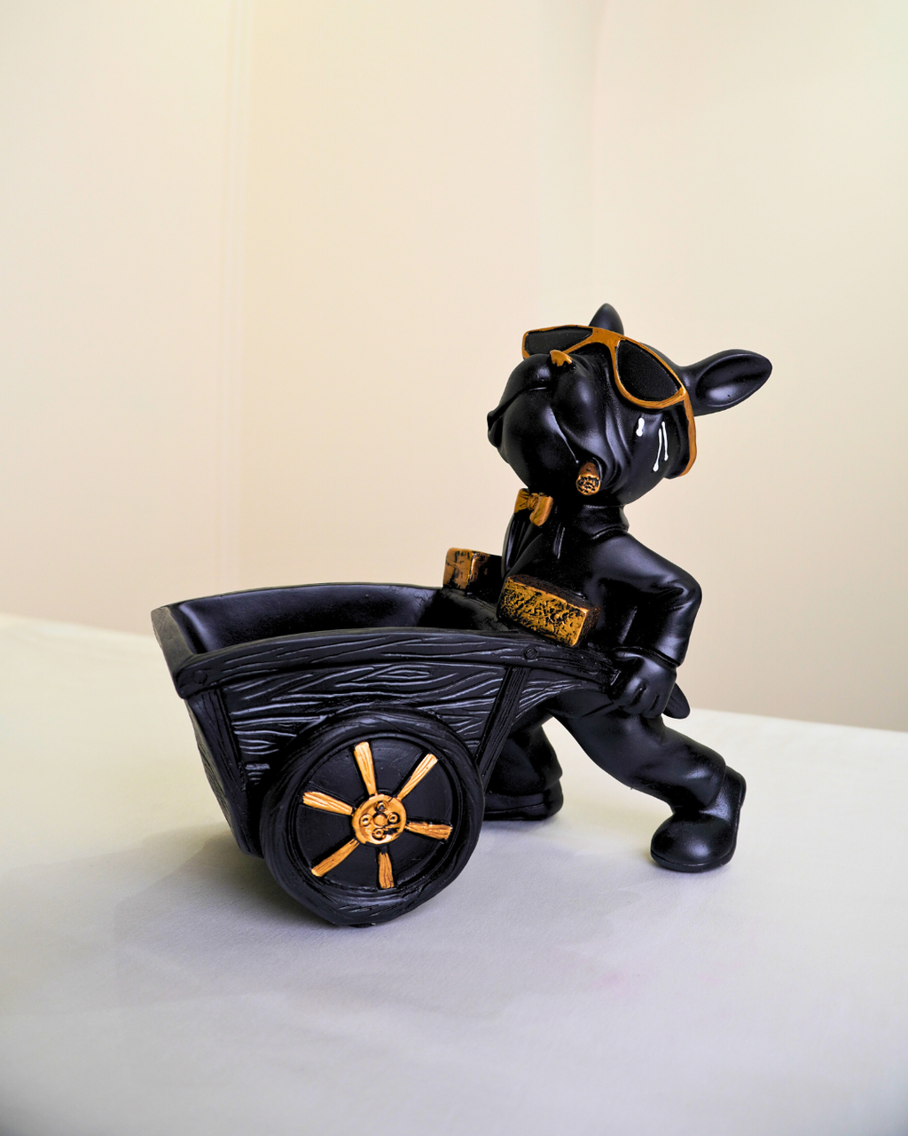 Bulldog Pulling Cart Figurine