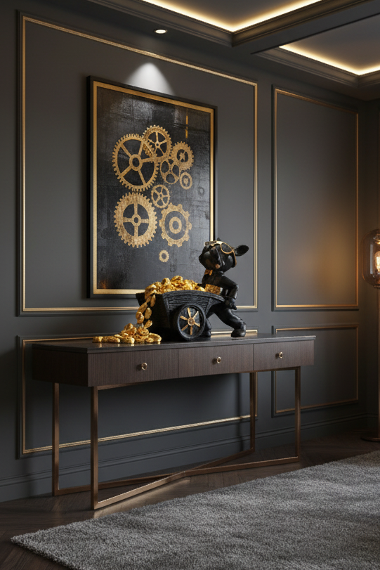 Bulldog Pulling Cart Figurine